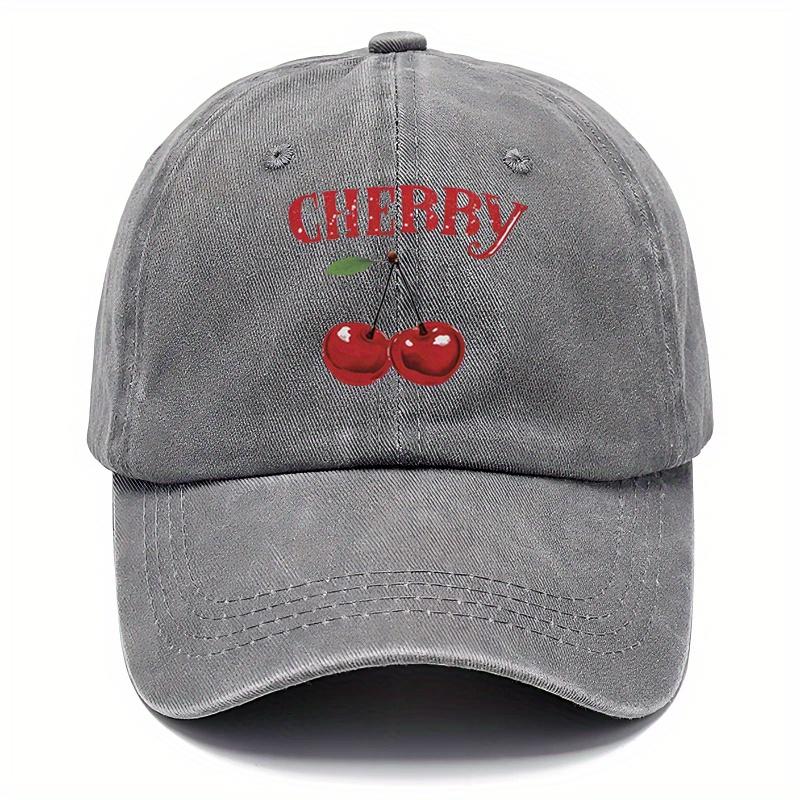 Cherry Print Baseball Cap Adjustable Washable Dad Hat with Curved Brim for Outdoor Sports Vintage Style Lightweight Breat