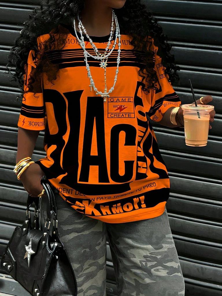 Women's Plus Size Letter Print T-Shirt - Sporty & Casual Summer Style