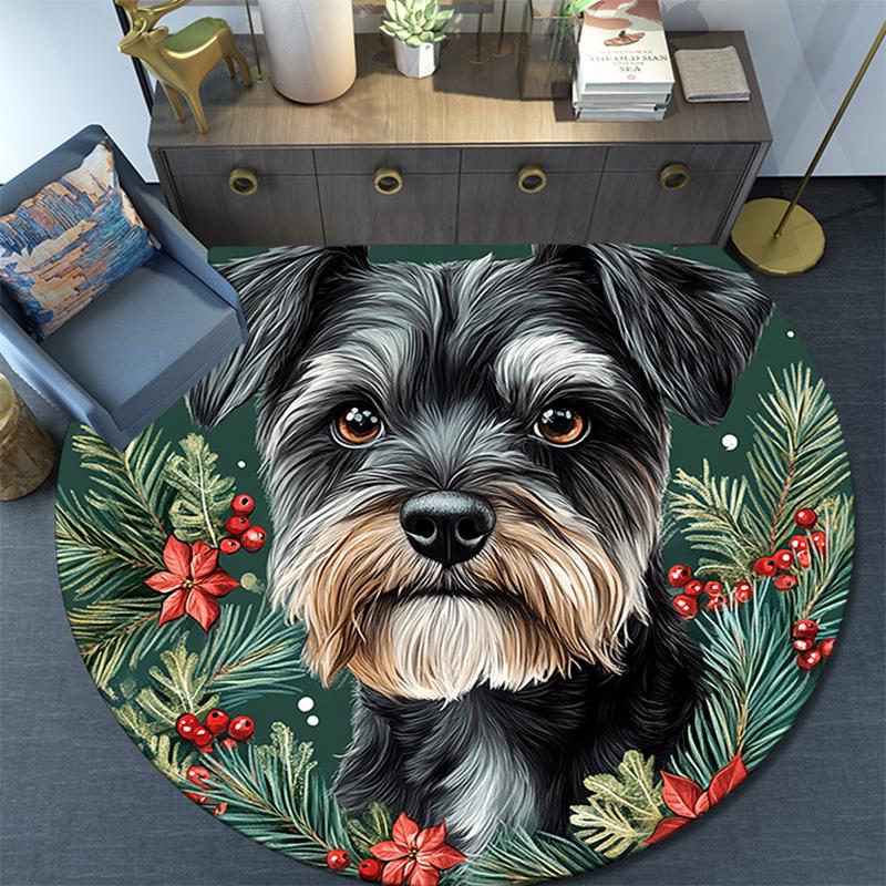 Tappeto Rotondo Cane Schnauzer, Tappeto per Soggiorno Camera da Letto Divano Stanza dei Giochi Decorazione, Tappetino Antiscivolo