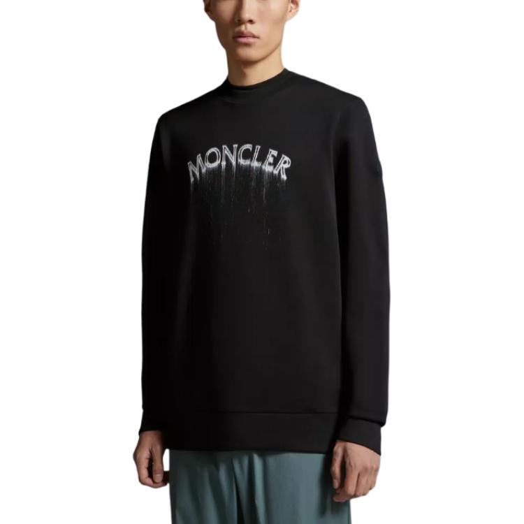 Moncler SS24 Tie-Dye Effect Water-Based Logo Print Crew Neck Long Sleeve Sweatshirt Men Sweatshirt Black J10918G00004809KR999