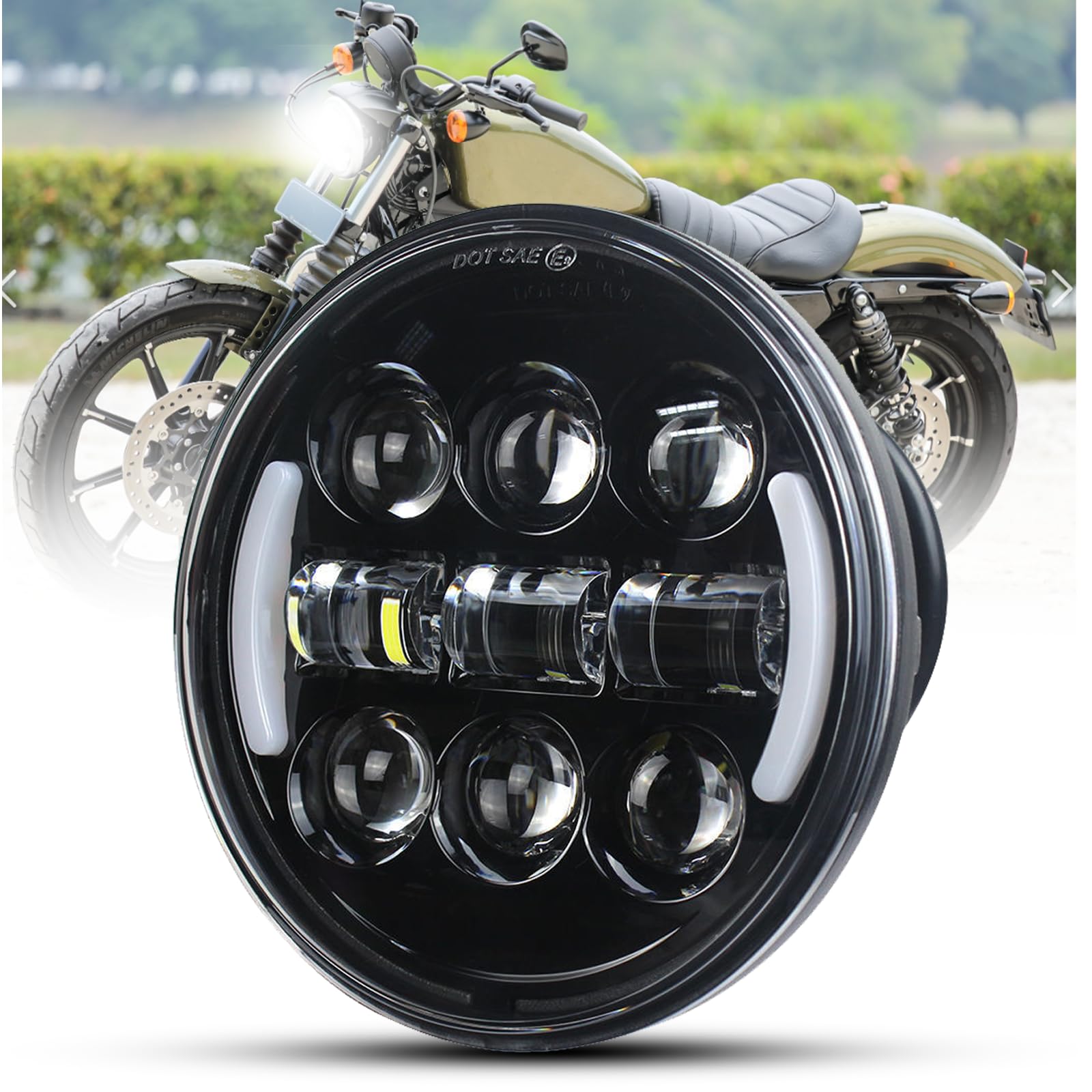 

bamotoop 5,75-дюймовая светодиодная фара, совместимая с техосмотром, переключение ближнего/дальнего света, ДХО, 3 режима света