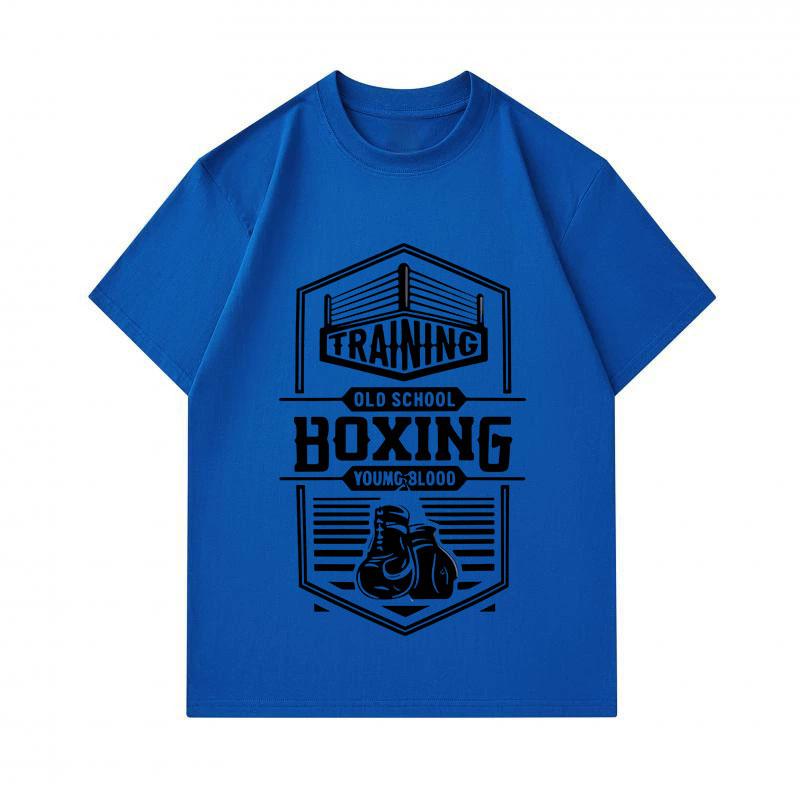 Men's 100% Cotton Crew Neck Short Sleeve T-Shirt, Retro Old School Boxing Training Printed Casual Comfortable Tee for Daily Streetwear Workout Activit