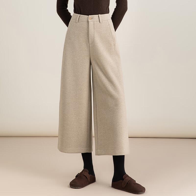 Fanzhen Women's High Waist Wool Blend Wide Leg Cropped Pants