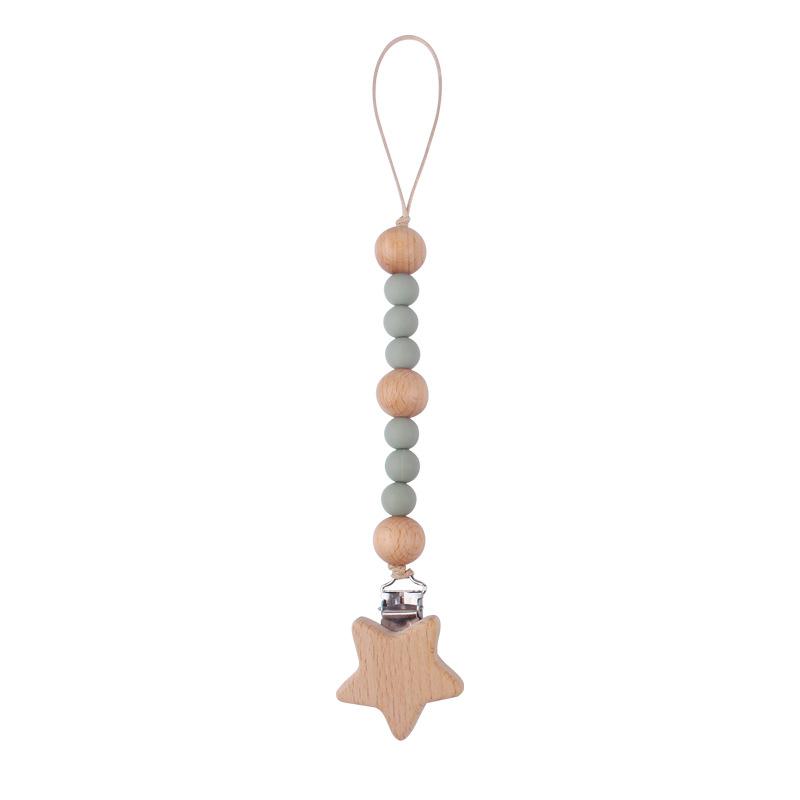 Baby Pacifier Clip Chain Wooden Star Holder Soother Pacifier Clip Leash Strap Nipple Holder For Infant Nursing Nipple Clip Chain