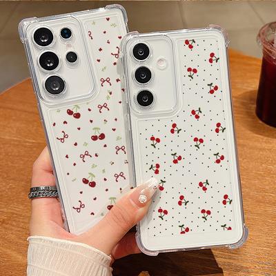Für Samsung S25 Ultra S24 FE S23 A56 A36 A16 A15 A55 A35 Handyhülle Kirschmuster Klar Weich Silikon Linsenschutz Schlank Stoßfest Bumper Cover