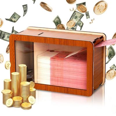 Wooden Money Savings Box Banknote Coin Partition Reusable Large Size Piggy Bank Transparent Visible Money Storage Box