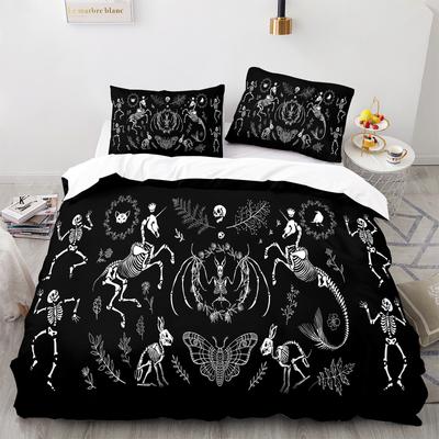 Juego de Funda Nórdica Polilla de la Muerte Tamaño Queen Gótico Calavera Boho Funda de Edredón Blanco y Negro Esqueleto Decorativo Juego de Cama Suave