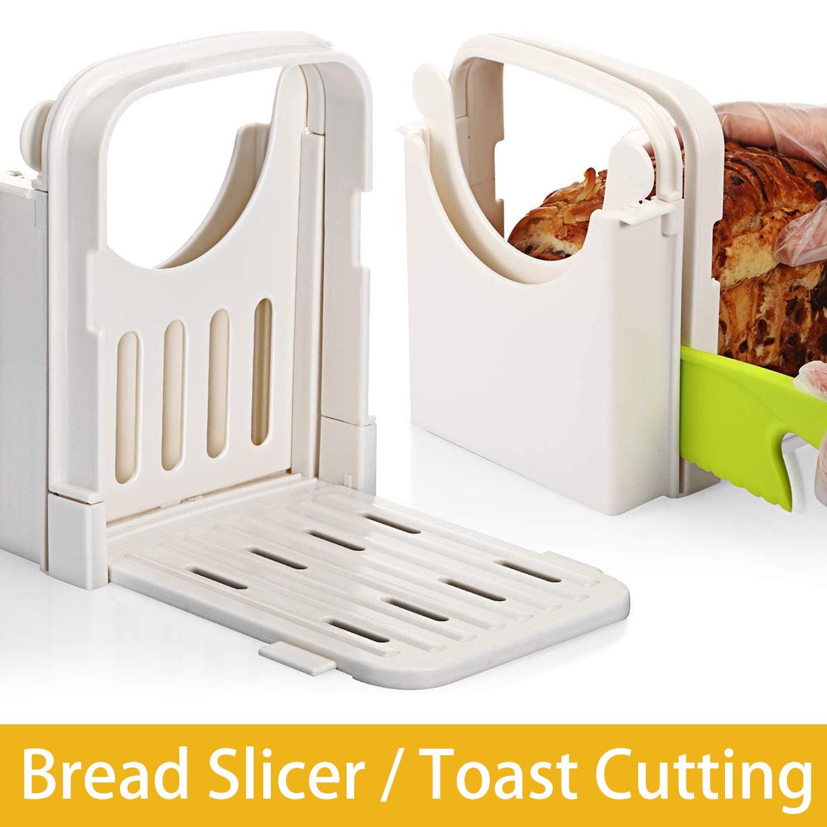 

Bread Slicer Guide Foldable Toast Bread Slicer with Crumb Tray Portable Loaf Slicer Cutter Kitchen Gadgets