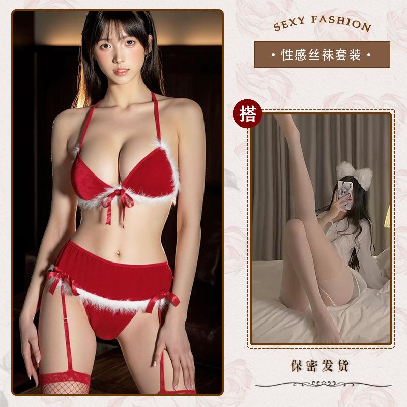 Sexy Lingerie Sexy Christmas Set Red Gift Uniform Seduction Plush Butterfly Three Point Garter