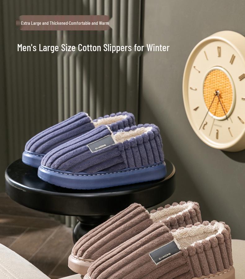 Men's Plus Size Non-Slip Fluffy Cotton Slippers - New 2026 Autumn/Winter Indoor Warm Household Shoes