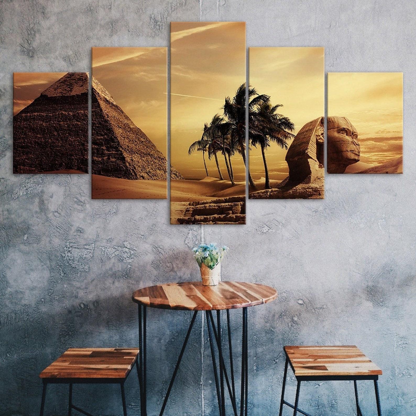 

Pyramid Egypt Androsphinx Sunset Canvas 5 Piece Five Panel Wall Print Modern Art Poster Picture Home Decor Gift For Him For Her 20x35 20x45 20x55cm