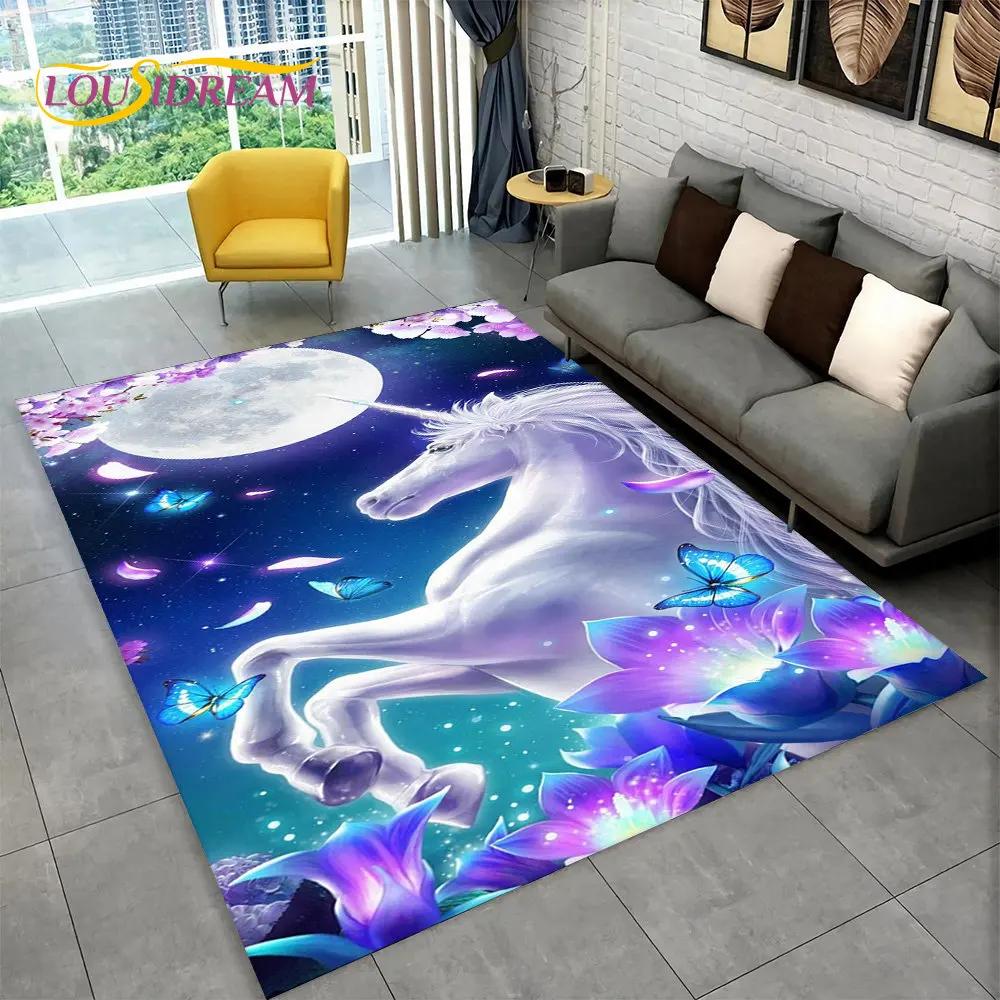 Tapis de sol antidérapant en forme de licorne 3D pour salon, chambre d'enfant, canapé, paillasson