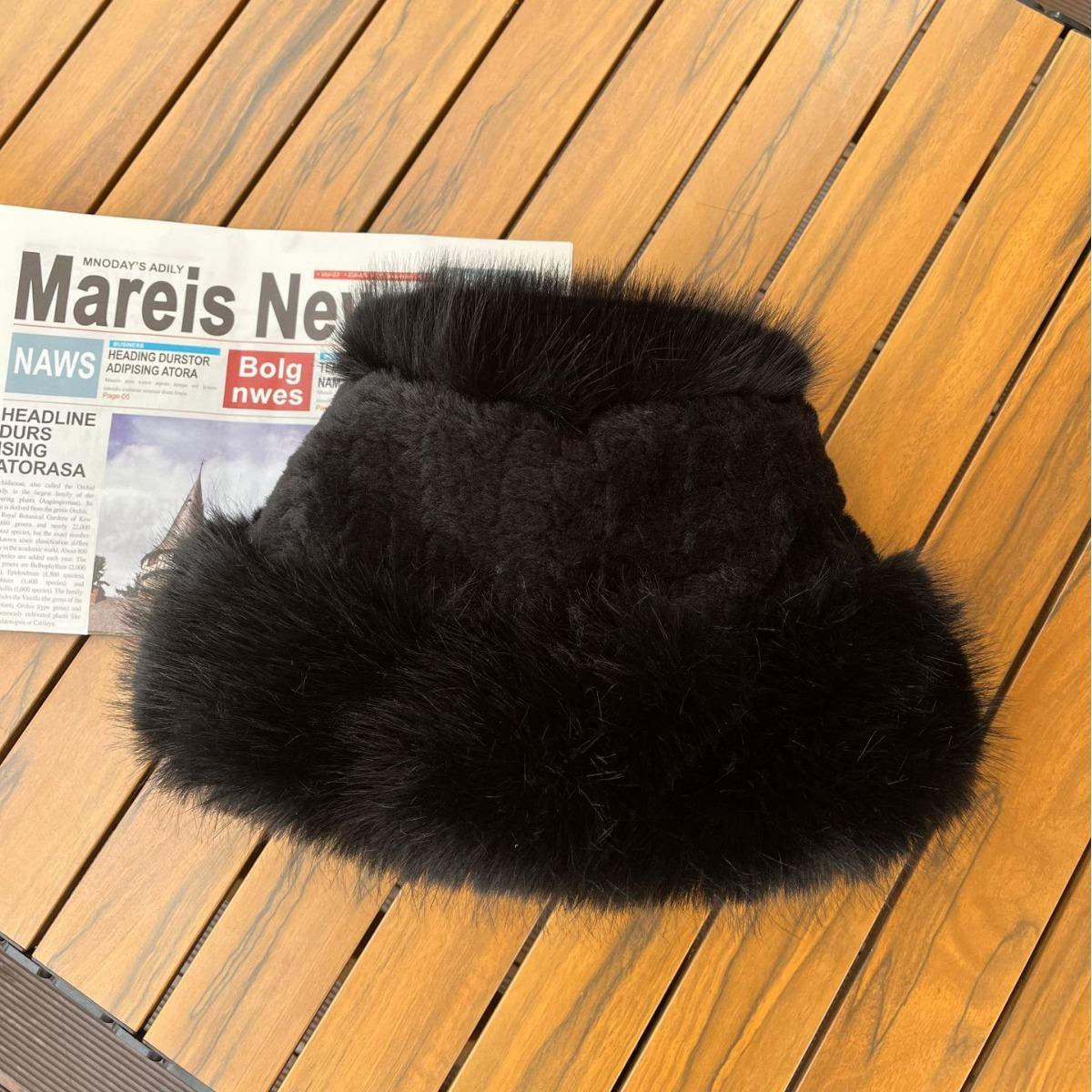 

Шапка рыбака из меха кролика Рекс, детская, осенне-зимняя, теплая, универсальная, из норковой шерсти, для защиты ушей, для умывальника, для показа приливов и маленькое лицо M（56-58cm） чёрный