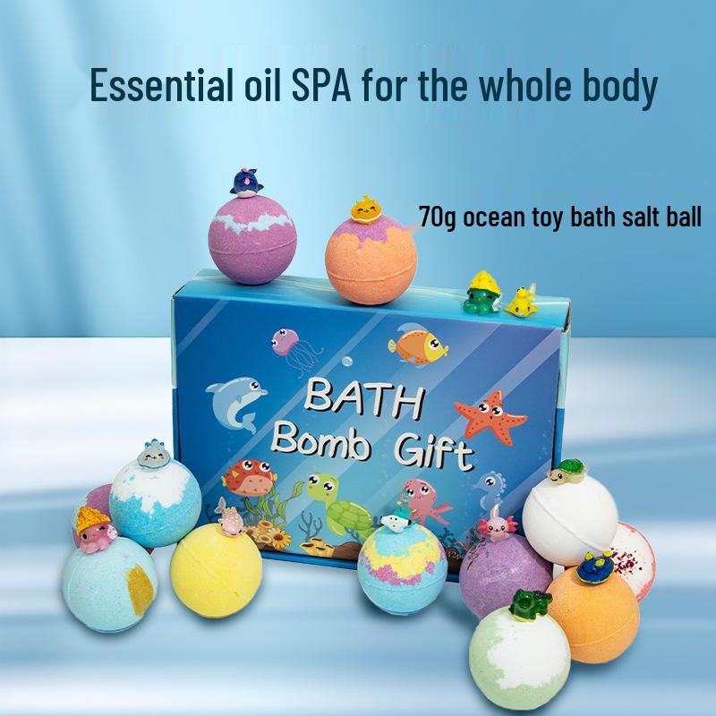 Marine-Themed Plush Toy Bath Bomb Gift Set - 12x70g Bath Salt Balls