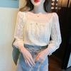 2024 Trendy Women's Square Collar Lace Chiffon Blouse - Early Spring Collection