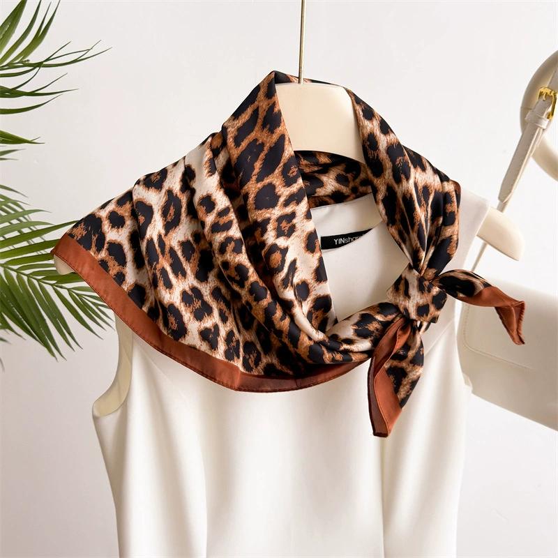 70*70cm Leopard Print Neckerchief Silk Square Scarf Women Soft Satin Hairband Classical Hijab Female Headband Foulard Decorate