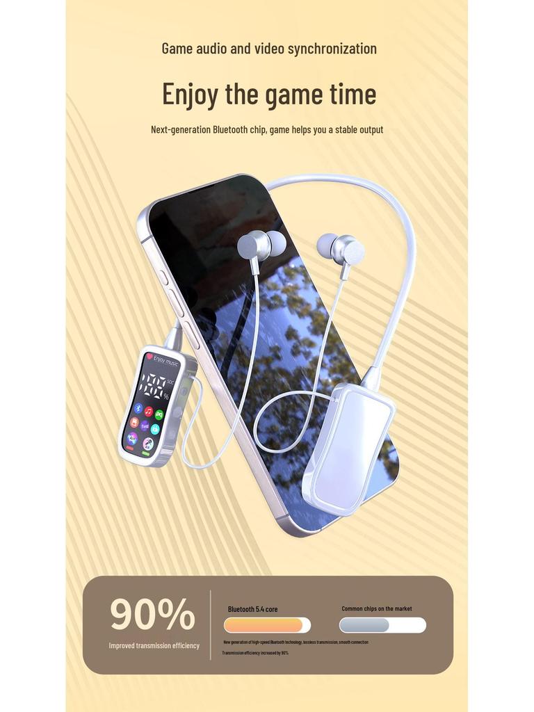 Bluetooth Sports Earphones with Digital Display, Neckband, Long Battery Life, Noise Reduction, Card Slot, and Superior Sound
