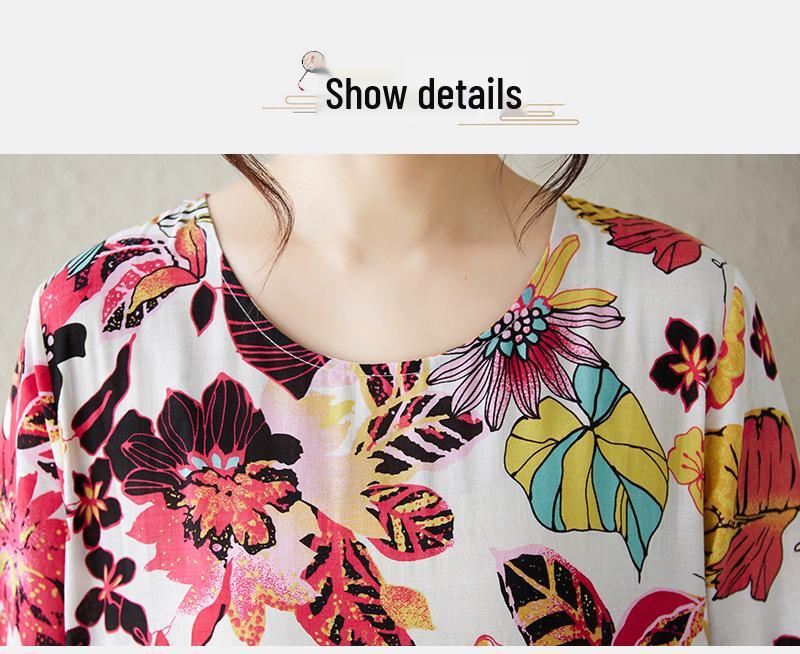 2024 Early Autumn Floral Print Retro Cotton Linen Maxi Dress