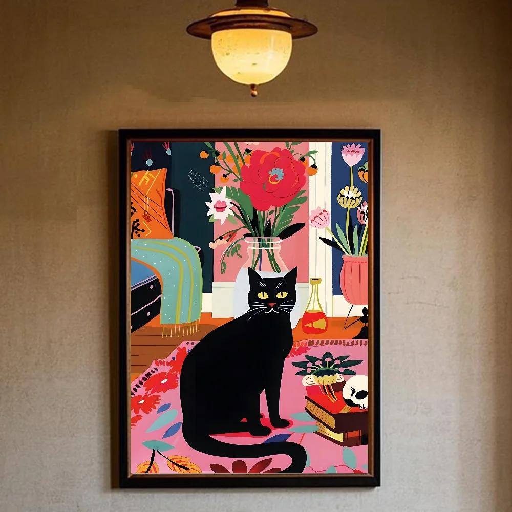 Art Green Bedroom and Cat Poster Minimalist Wall Art Print Canvas Painting Posters for Living Room Modern Home Decor