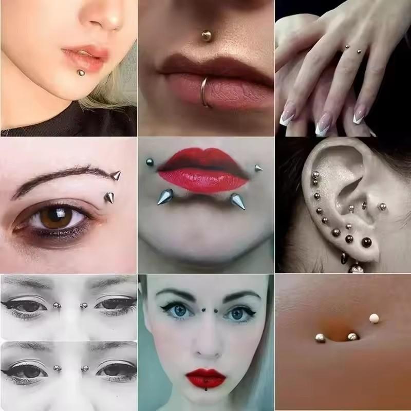 10Sheets White Various Shapes Non Piercing Lip Nails Sticker Self Adhesive Fake Lip Nail Eyebrow Nose Nail Belly Button Jewelry