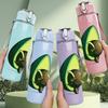 1PC Avocado Cartoon Pattern 750ml Color Plastic Sports Water Bottle Leakproof Flip Straw Lid Suitable for Sports Office Home Use