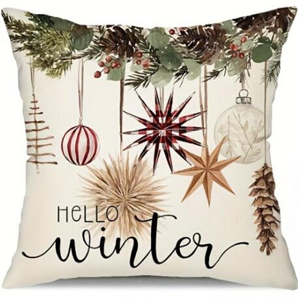4pcs Linen Christmas Tree Pillowcases Christmas Gift Living Room Sofa Bedroom Zipper Pillow Case Without Pillow Core