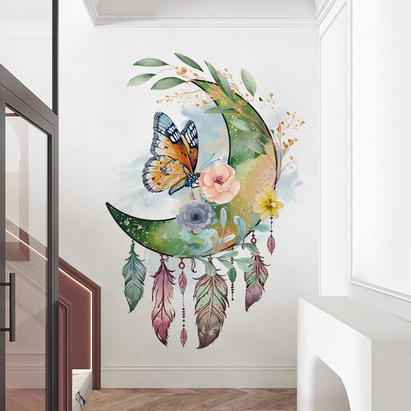 Butterfly Dreamcatcher Wall Stickers, Warm, Bedroom Stickers, Bedhead Decoration, Self Adhesive, Wall Stickers
