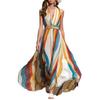 2026 Spring/Summer Wavy Stripe Sleeveless Deep V-neck Off-shoulder Long Dress