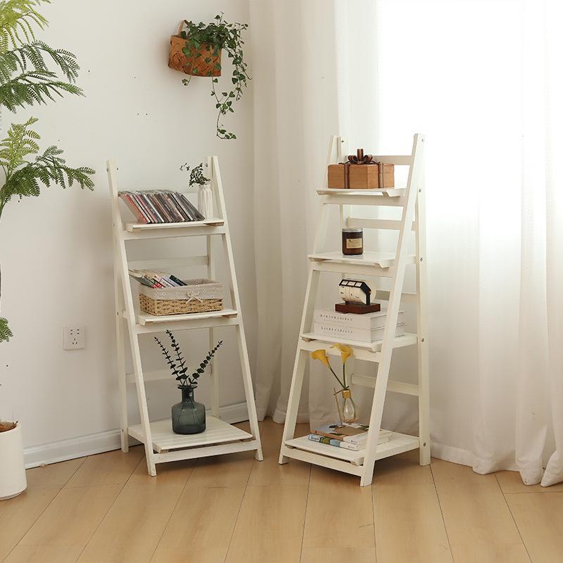 Foldable White Pine Wood Flower and Shoe Stand - Floor-Standing 4-Layer Multi-Use Rack