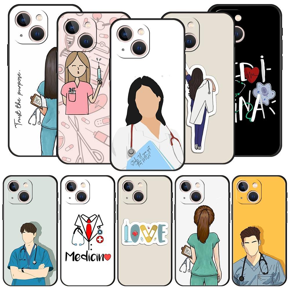 Phone Case For iPhone 16 15 14 13 12 11 Pro Max XS X XR SE 7 8 Plus Soft Silicone Black Cover Doctor Nurse Medical Medicine