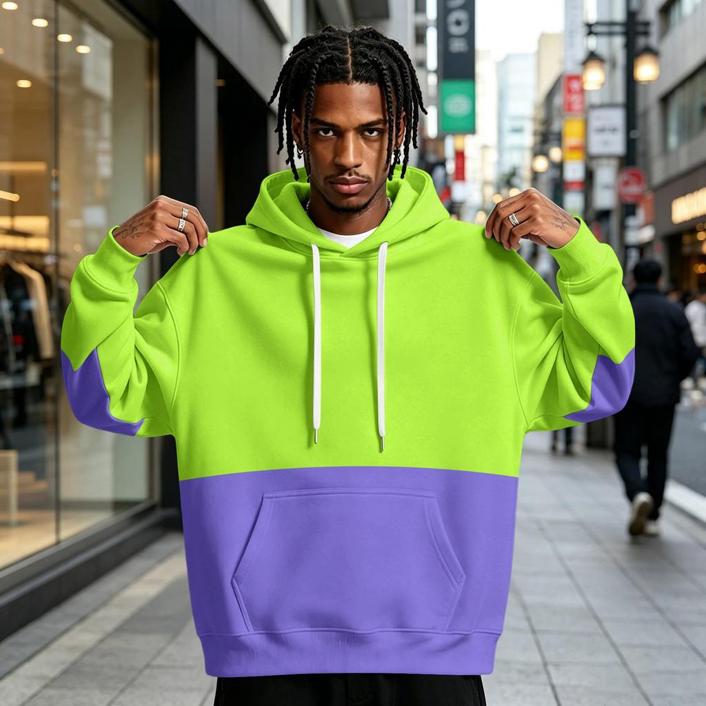 Men's Colorblock Hoodie with Pocket Casual Athletic Pullover