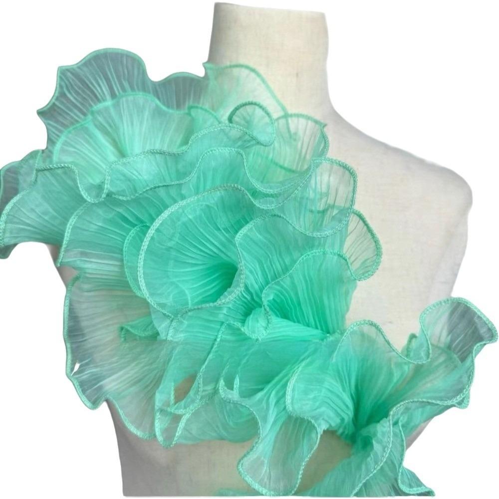 1 Yard Pleated Fabric Magic Color Ruffle Pleated Pleated Lace Rose Flower Pattern Organza Translucent Laser Gradient Lace