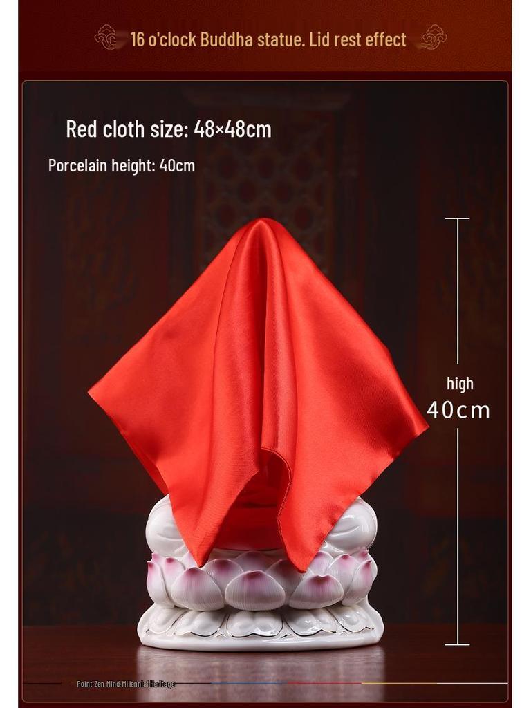 Buddha and Bodhisattva Statue with Red Silk Cloth Covering for Head and Body
