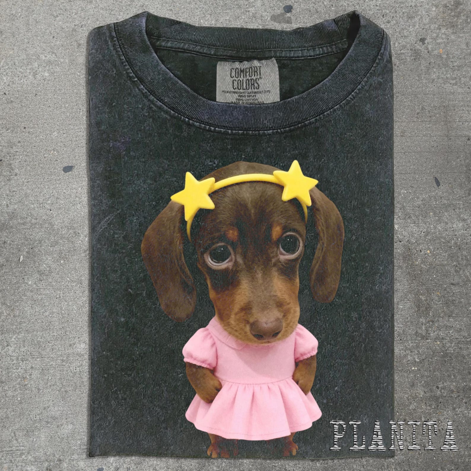 Cute Dachshund Puppy in Purple Coat T-Shirt | Adorable Dog Graphic S