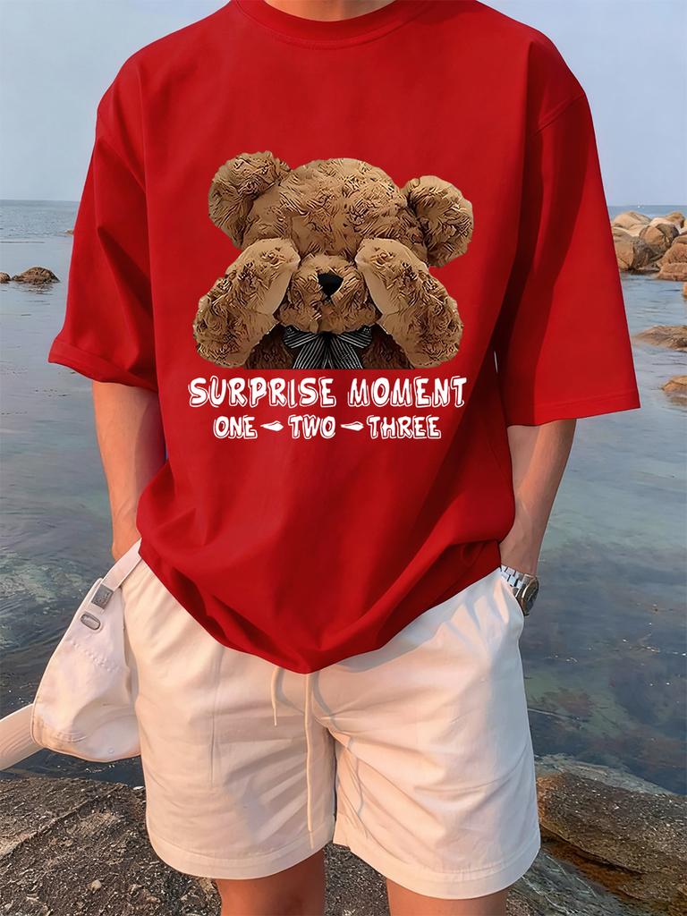 One Two Three Teddy Bear Printing TShirts Womens Summer Cotton Short Sleeve Tees Loose ONeck Soft Tops Basic Woman Clothes