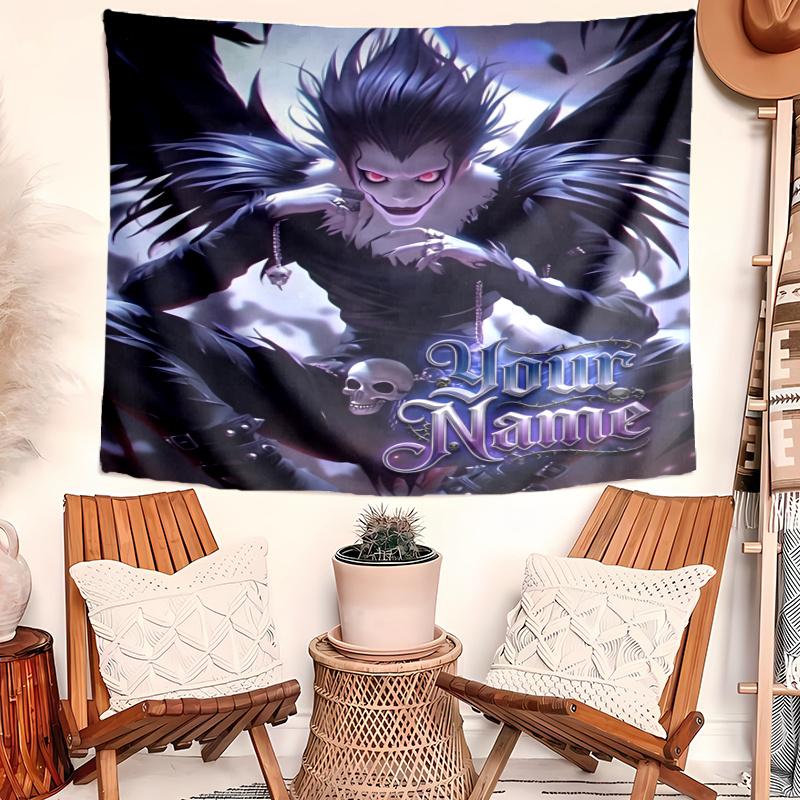 Personalized Name D-Death Note Tapestry, Wall Hanging Tapestry, Pattern Tapestry for Dorm Bedroom Living Room Wall Art Photography Backdrop