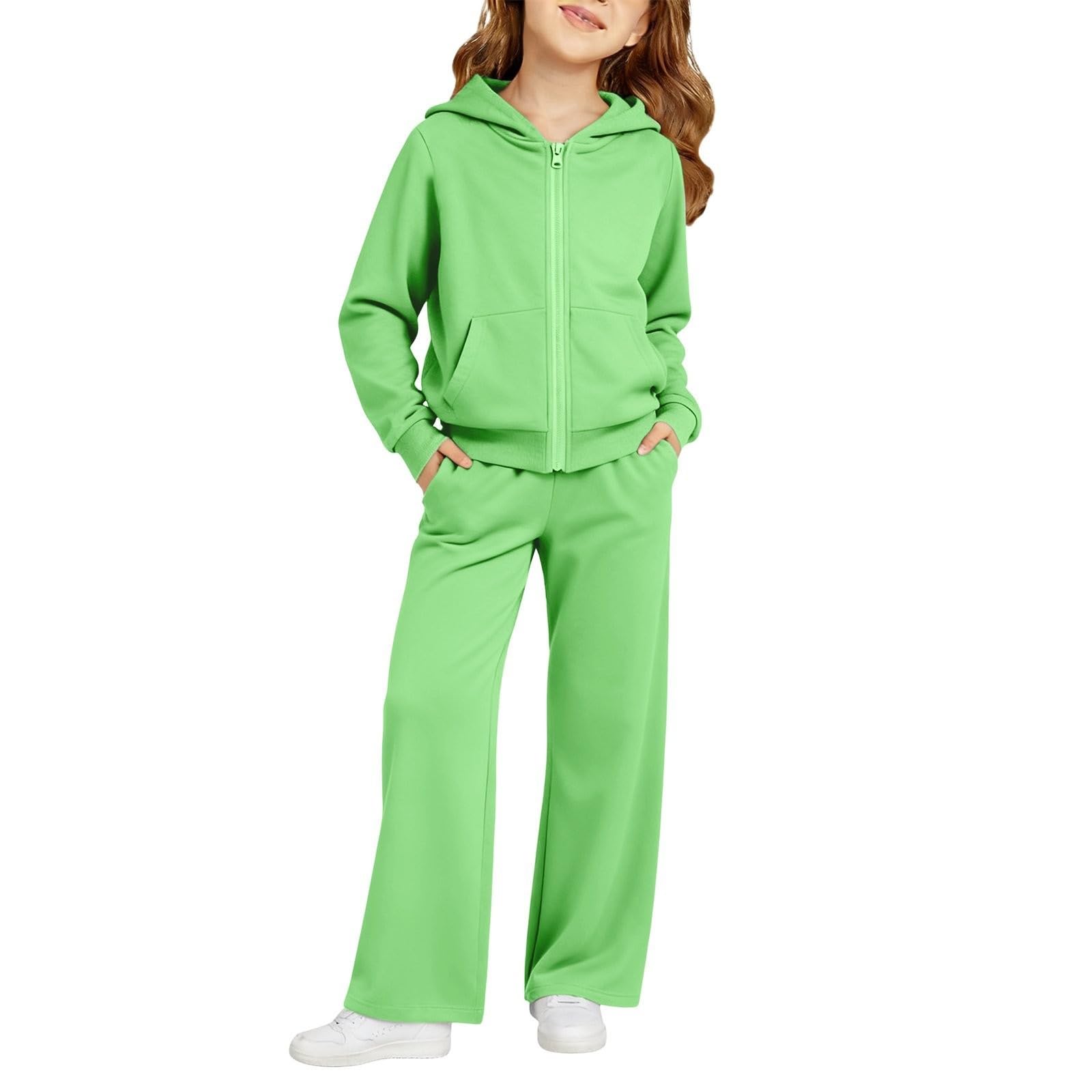 Set Felpa con Cappuccio e Pantaloni per Bambini e Bambine per Abbigliamento Sportivo Casual 130 verde