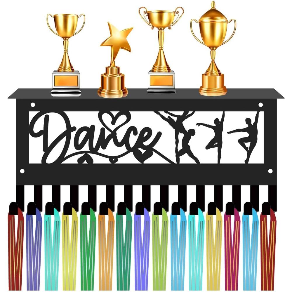 Swimming Medal Hanger Display with Shelf, Trophy Medal Holder Rack Iron Wall Mount Decor Metal Organizer for Hanging Medals Swimmer 11.8 X 5.1 Inch