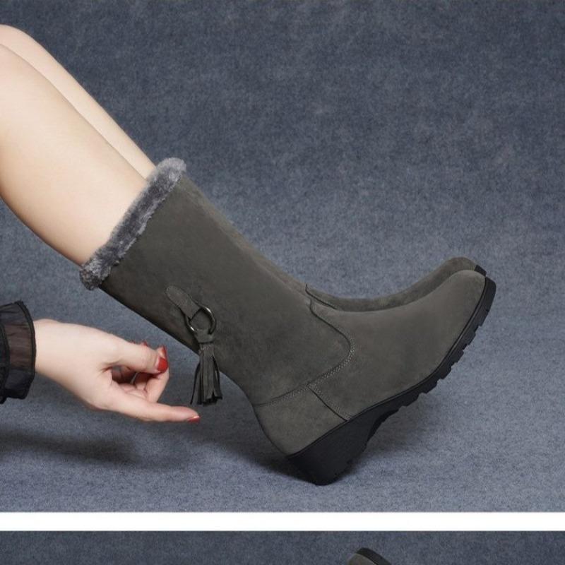 Women's Shoes 2024 Hot Sale Mid-Calf Women's Boots Concise Snow Boots Women Round Toe Side Zip Low Heel Plus Size Shoes Women