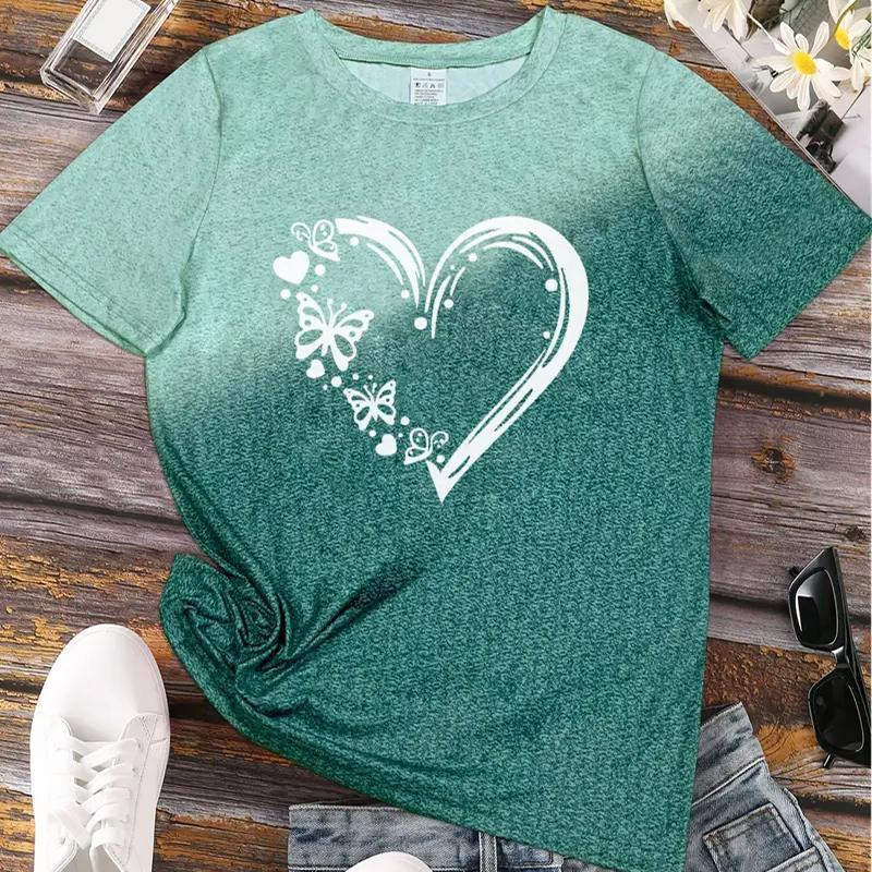 Women Summer T Shirt Retro Fashion Short Sleeve Tees Casual Love Printed  Tops