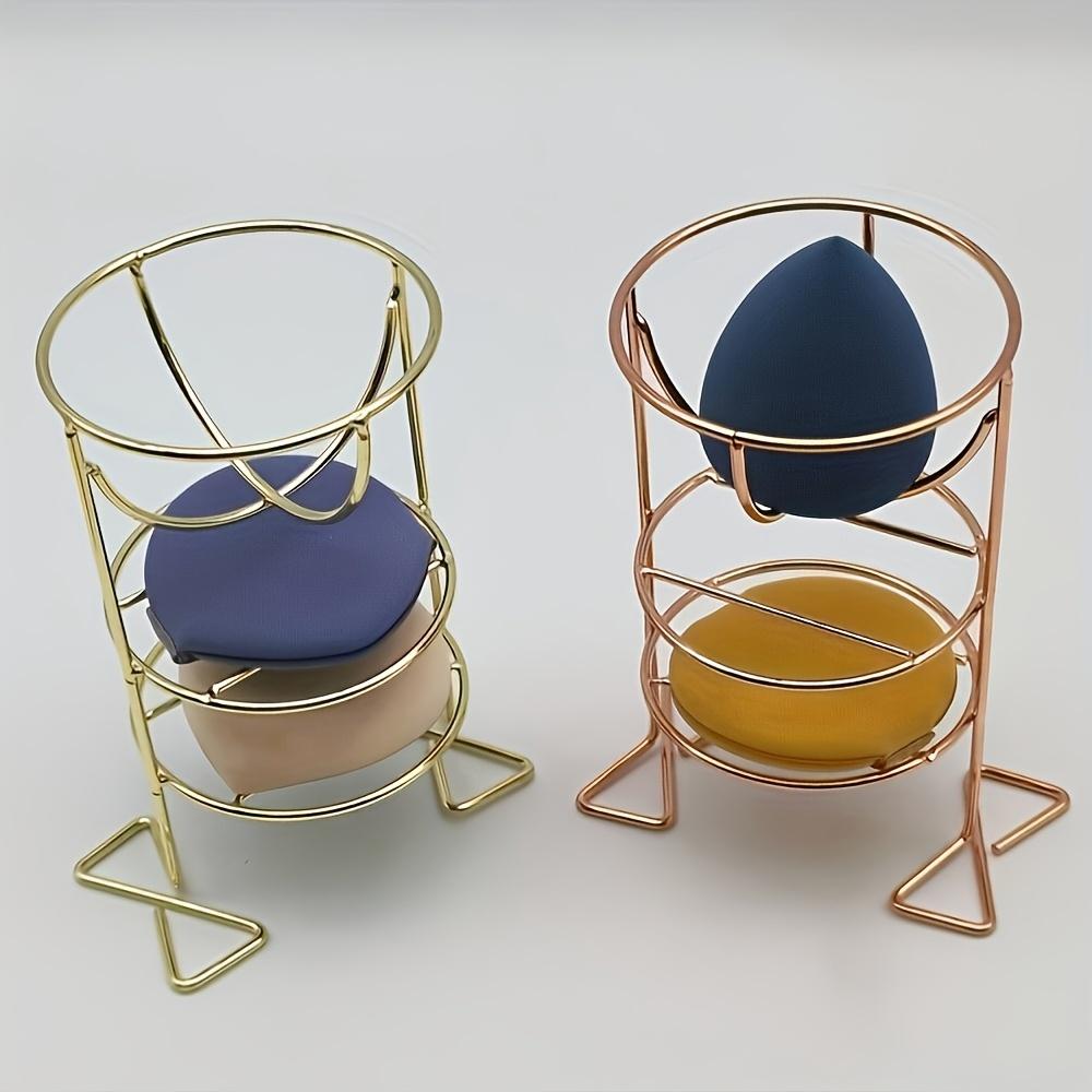 1pc Stainless Steel Makeup Sponge Holder, 3-Tier Cosmetic Storage Rack, Polished Finish, Freestanding Beauty Blender Organizer