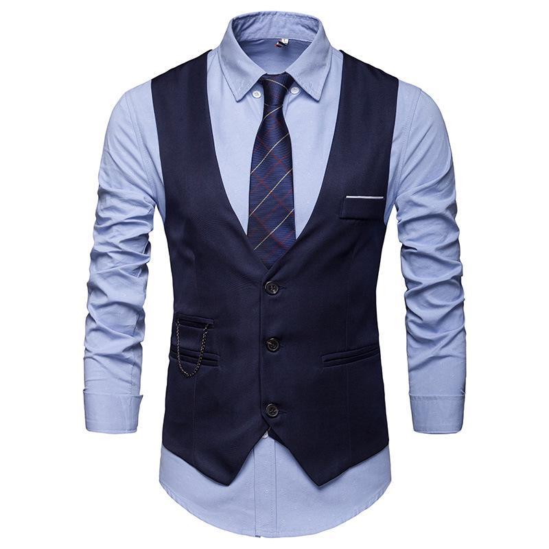 Summer men's slim-fit British-style solid color suit vest in large sizes for a sleek look.