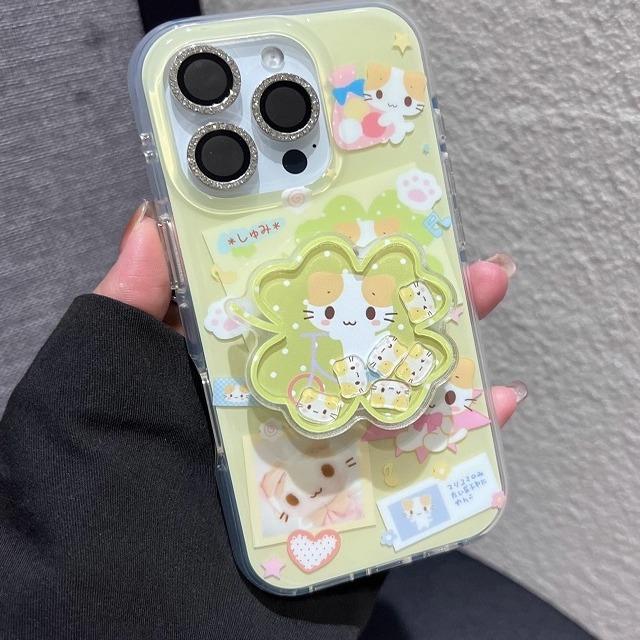 Single Layer Clover Cat for IPhone 16pomax for Apple 15pr Phone Case 14 New 13 Cartoon 12