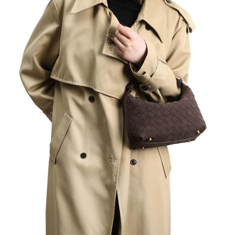 Suede woven lunch box bag retro fashion single shoulder underarm dumpling bag niche fashion high sense portable women's bag