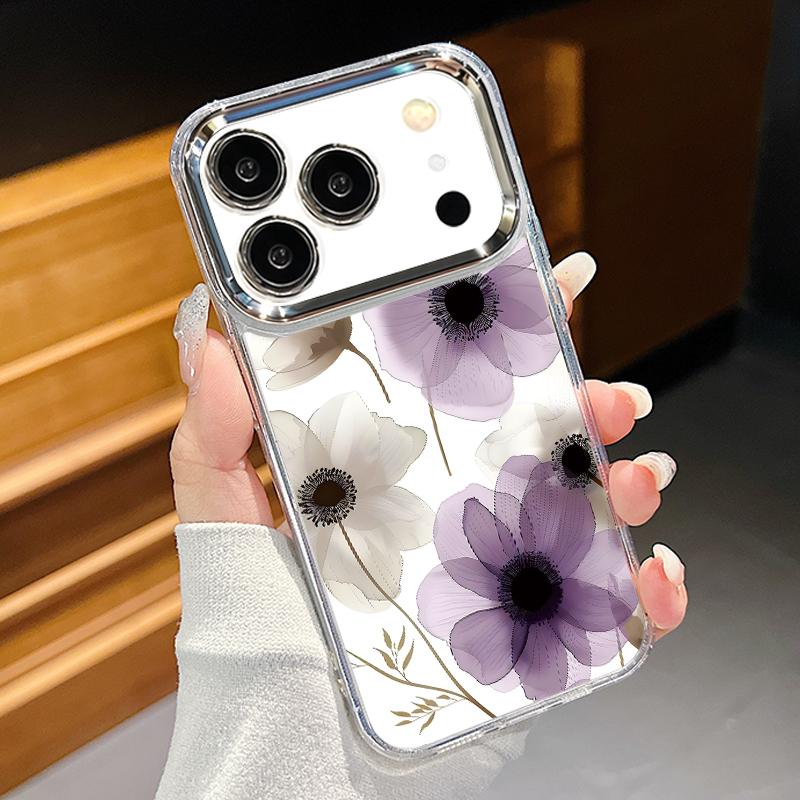 INS Watercolor Floral Case For iPhone 17 Pro Max iPhone 16 15 14 13 Pro Max 11 17e 16e Plating Lens Frame Clear Soft Silicone Back Cover
