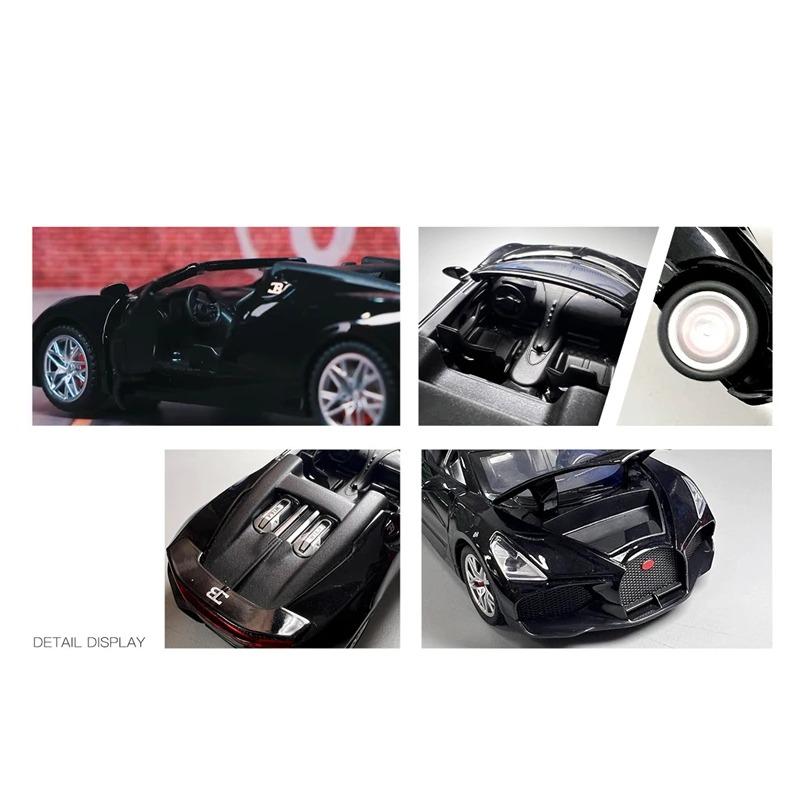 1/32 Bugatti Mistral W16 Alloy Sports Car Model Diecast Metal Toy Racing Car Model Simulation Sound and Light Childrens Toy Gift