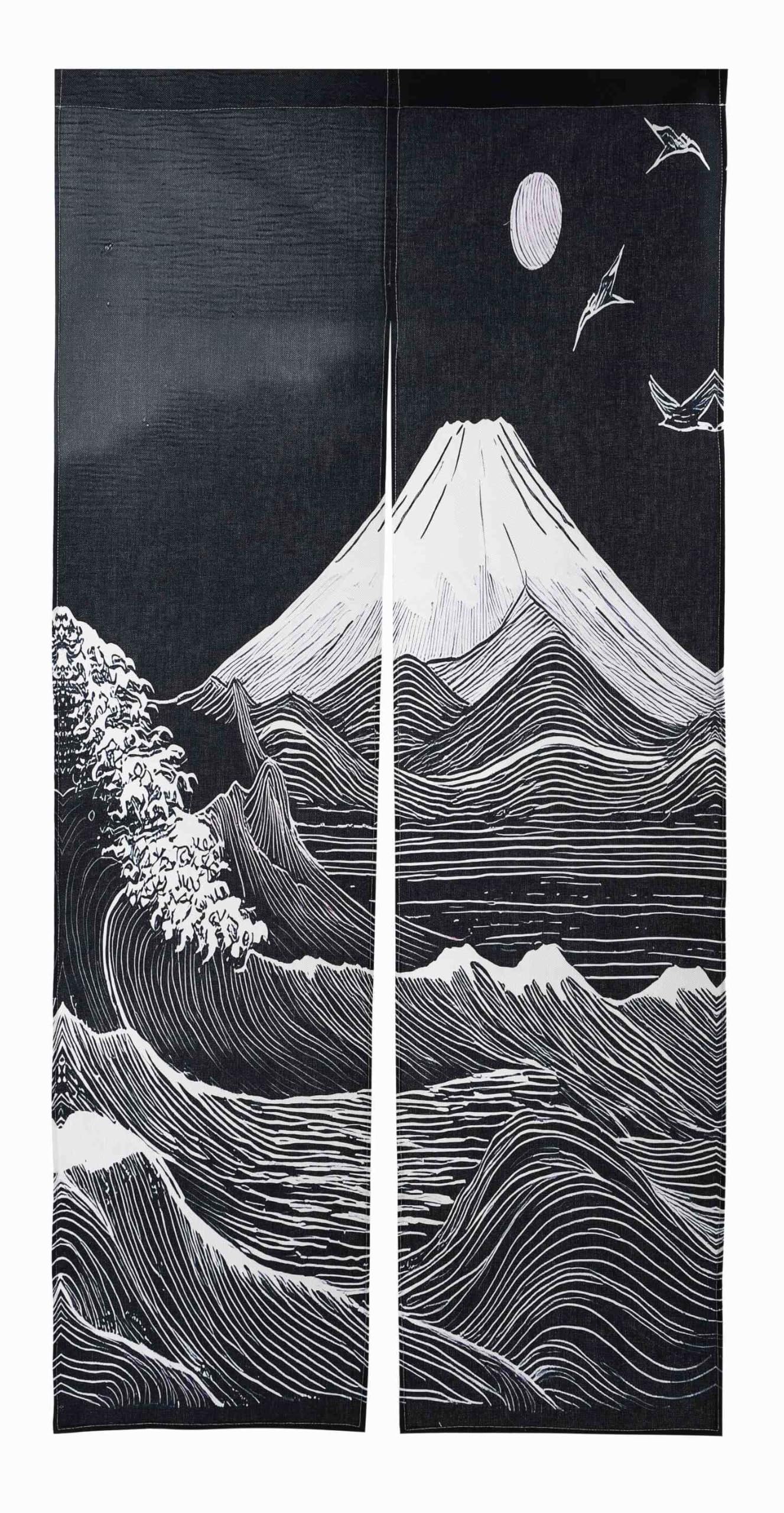 Noren 180cm Mount Fuji Japanese Stylish Japanese Modern Scandinavian Tension Rod Room Dressing Interior Privacy Screen next.design Curtain, Long,