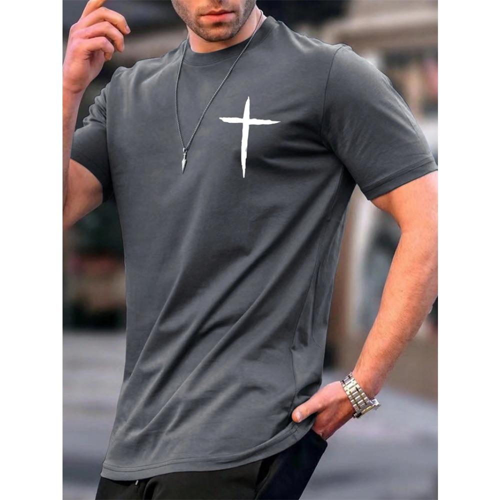 Simple Fashion Cross Pattern T Shirts For Men Summer Trend Crew Neck 3D Printed Short Sleeve T-shirts Loose Streetwear Tees Tops