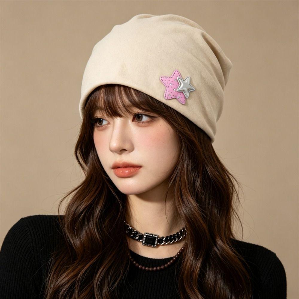Elastic Women's Beanie Hat Star Pattern Winter Warm Hat Sweet Postpartum Cap  Autumn and Winter
