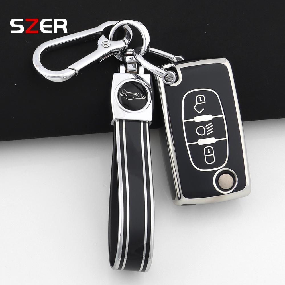 Tpu Car Folding Key Case Cover For Citroen C2 C3 C4 C5 C6 Xsara Berlingo For Peugeot 207 307 308 407 607 807 Holder Fob Keychain